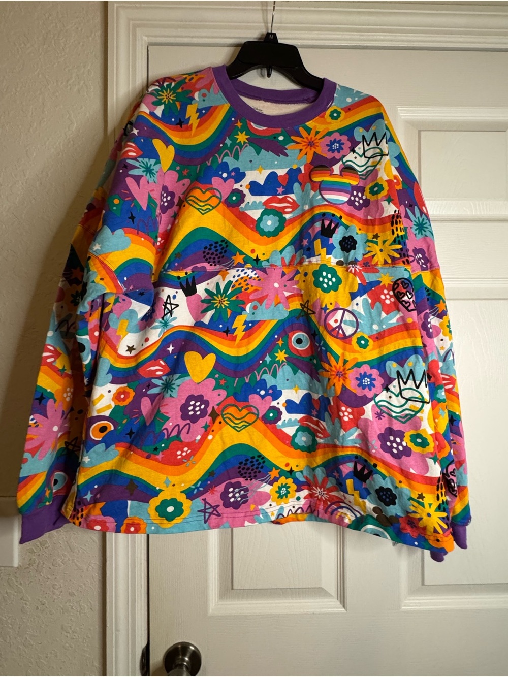 Disney Multicolor Rainbow Graphic Sweatshirt with Purple Trim